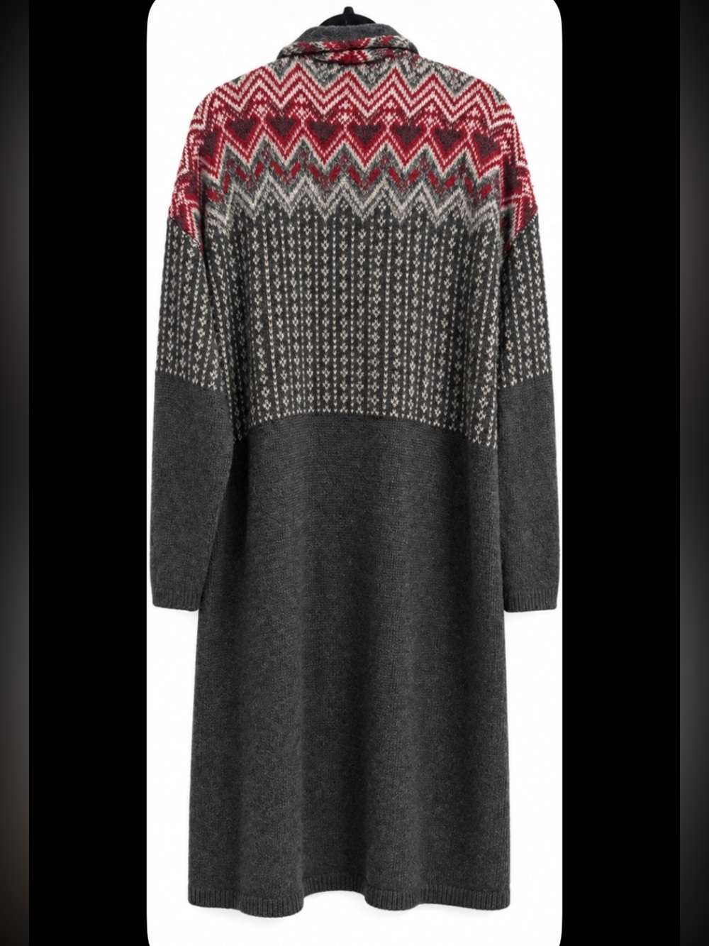 J. Jill Women's Gray and Burgundy Fair Isle Open Front Knit Cardigan Sweater - Picture 13 of 13